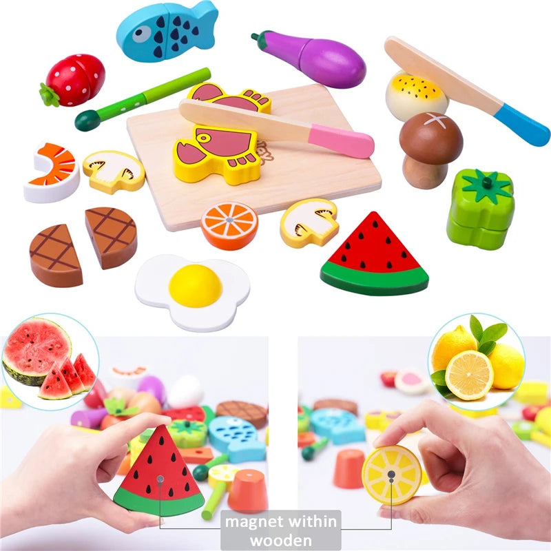 Wooden Cutting Cooking Food Toy Set Magnetic Wood