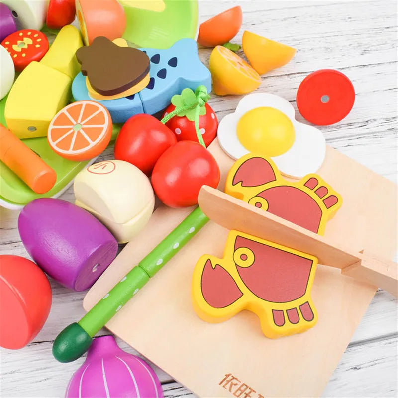 Wooden Cutting Cooking Food Toy Set Magnetic Wood