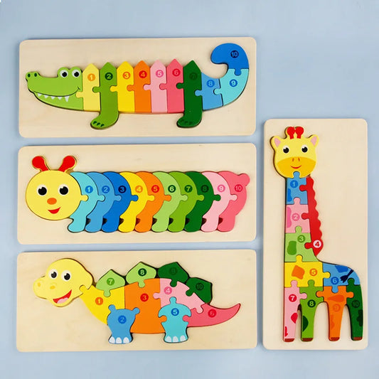 Baby Toys Wooden Puzzle Cute Animals Shape Matching