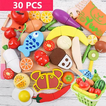 Wooden Cutting Cooking Food Toy Set Magnetic Wood