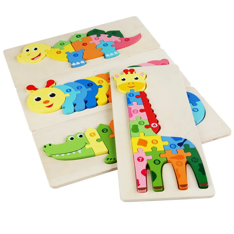 Baby Toys Wooden Puzzle Cute Animals Shape Matching