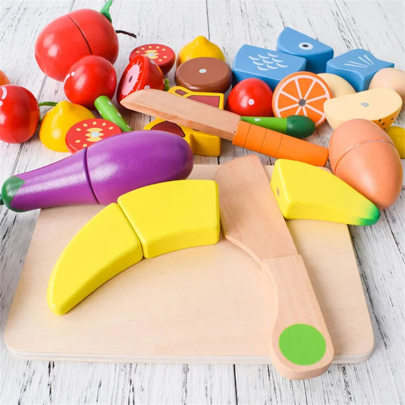 Wooden Cutting Cooking Food Toy Set Magnetic Wood