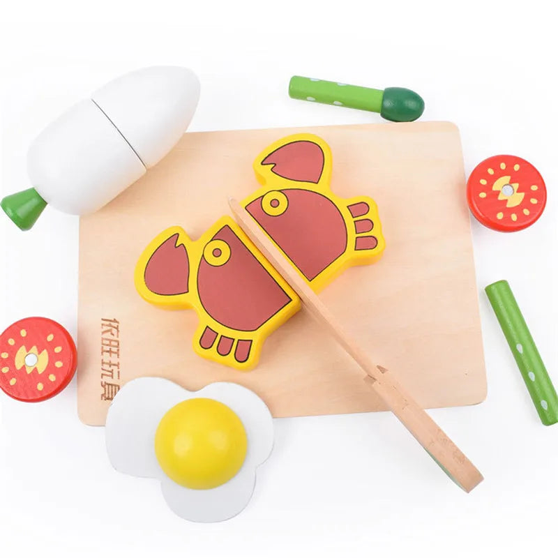 Wooden Cutting Cooking Food Toy Set Magnetic Wood