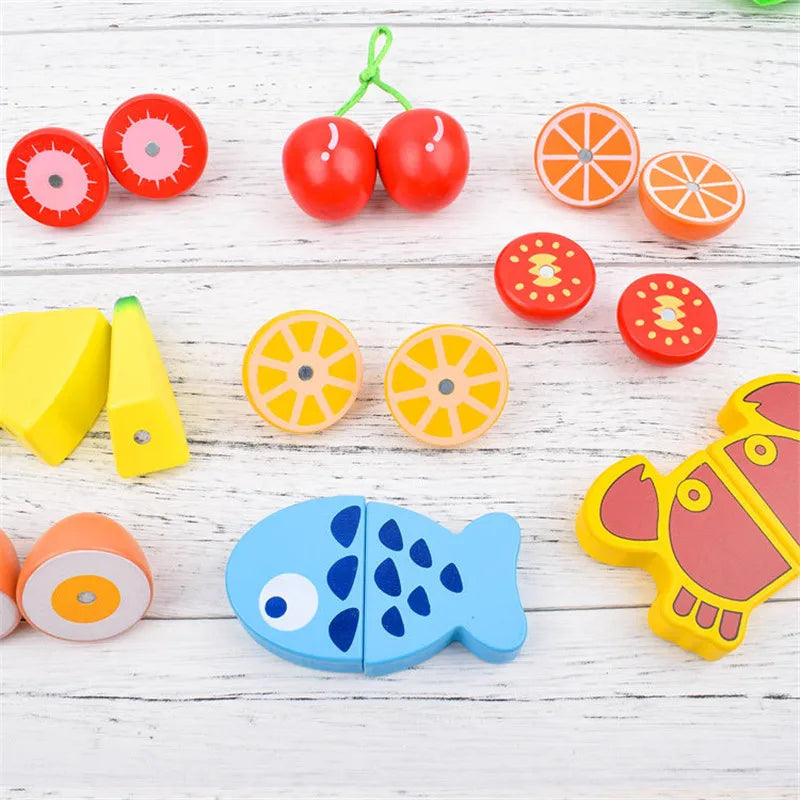 Wooden Cutting Cooking Food Toy Set Magnetic Wood