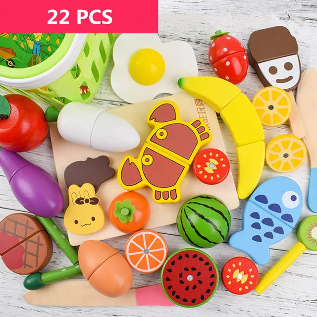 Wooden Cutting Cooking Food Toy Set Magnetic Wood