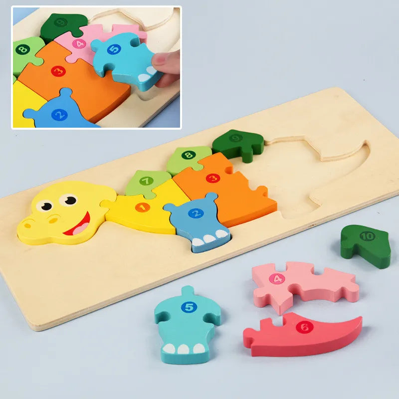 Baby Toys Wooden Puzzle Cute Animals Shape Matching