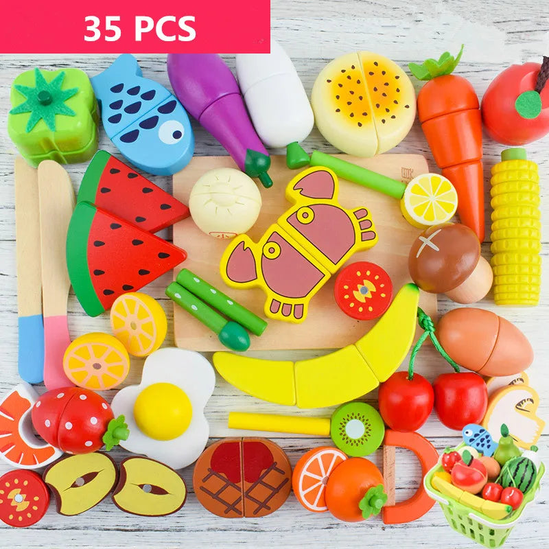 Wooden Cutting Cooking Food Toy Set Magnetic Wood