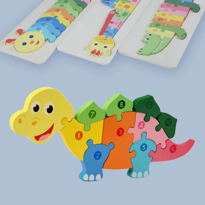 Baby Toys Wooden Puzzle Cute Animals Shape Matching