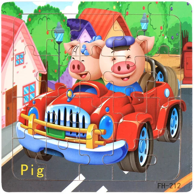 New 20 Piece Wooden 3d Puzzle Cartoon Animal Vehicle Jigsaw