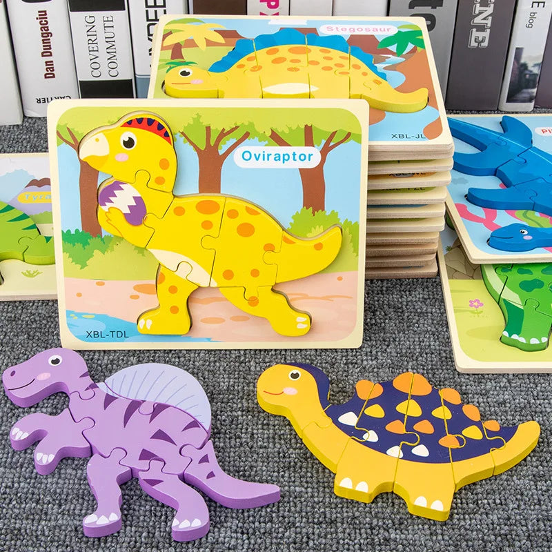 Baby Wooden Cartoon Dinosaur 3D Puzzle Jigsaw