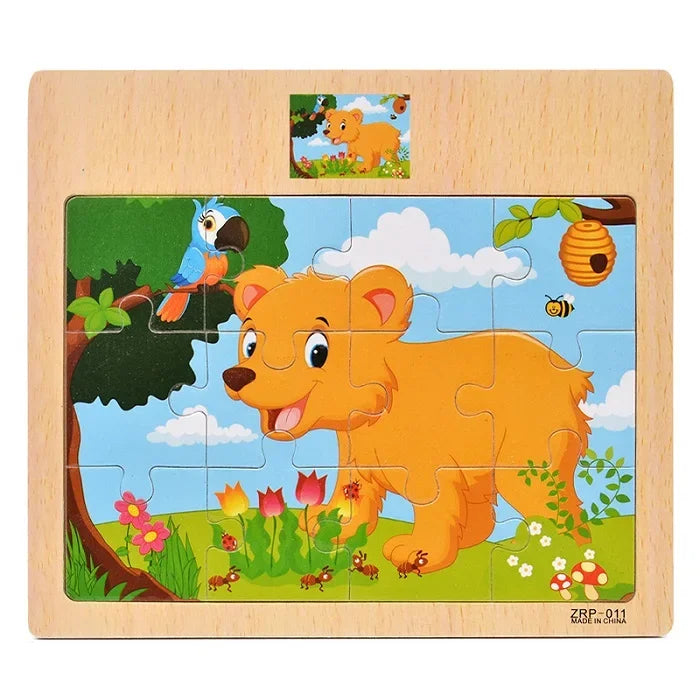 Wooden Jigsaw Puzzle Kids Cartoon Animals Traffic Car