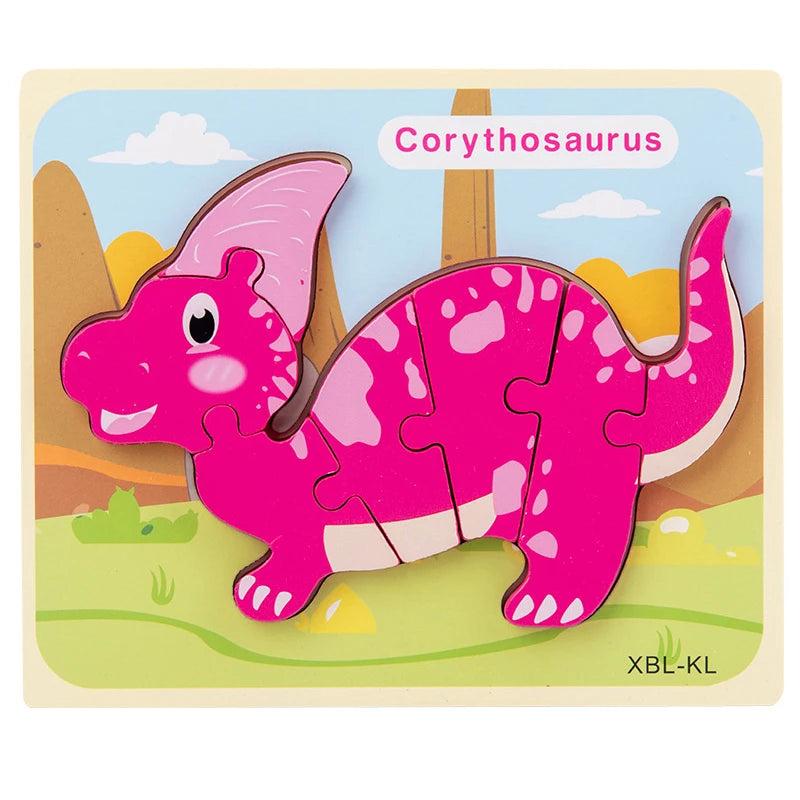 Baby Wooden Cartoon Dinosaur 3D Puzzle Jigsaw