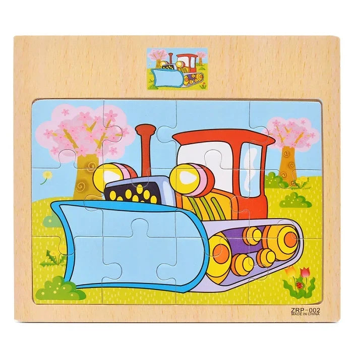 Wooden Jigsaw Puzzle Kids Cartoon Animals Traffic Car