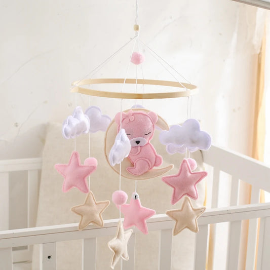 Baby Crib Mobile Bed Bell Hanging Soft Felt Cartoon Pink Bear