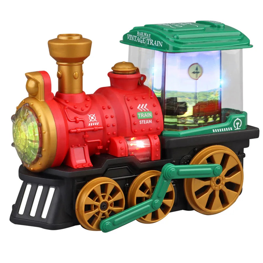 Simulation electric steam spray train train toy