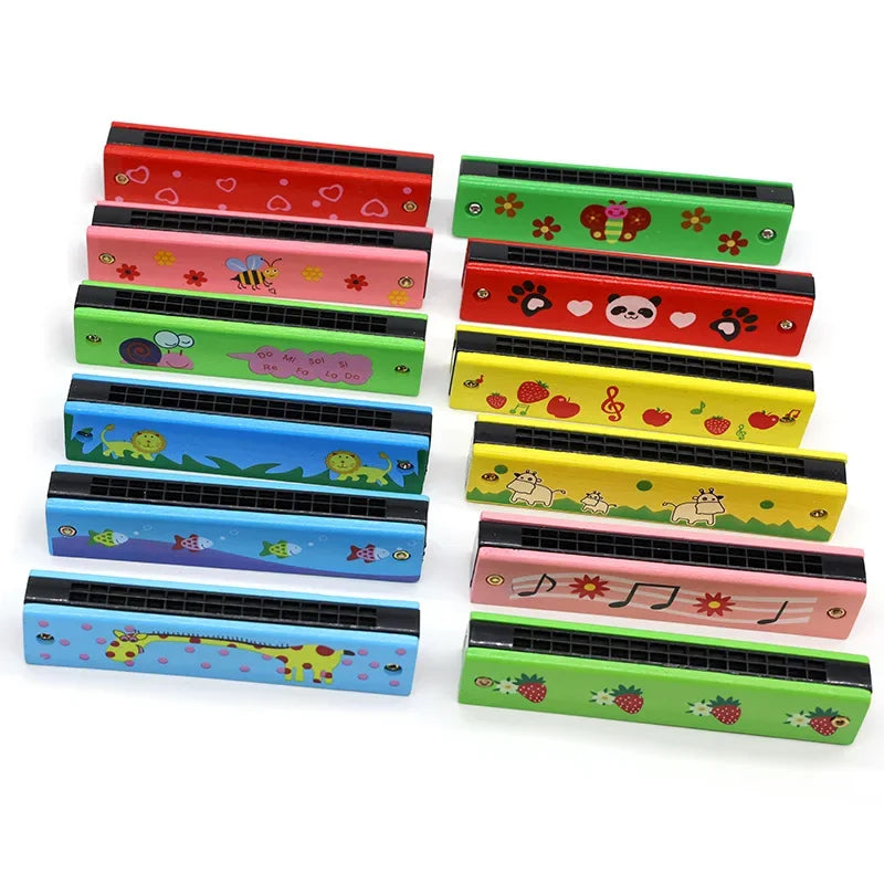 Wooden Harmonica Cartoon Animals Painted with 16 Holes