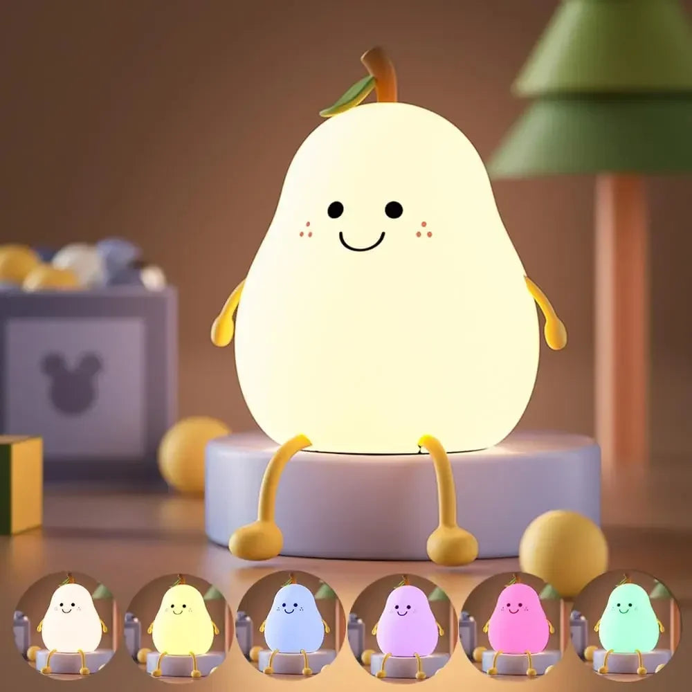 Led Cute Pear Night Light Dimmable Nursery Pear Silicone