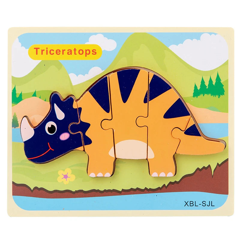 Baby Wooden Cartoon Dinosaur 3D Puzzle Jigsaw