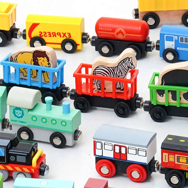 Wooden Magnetic Train Car Locomotive Ambulance Fire Truck Wood Railway Accessories