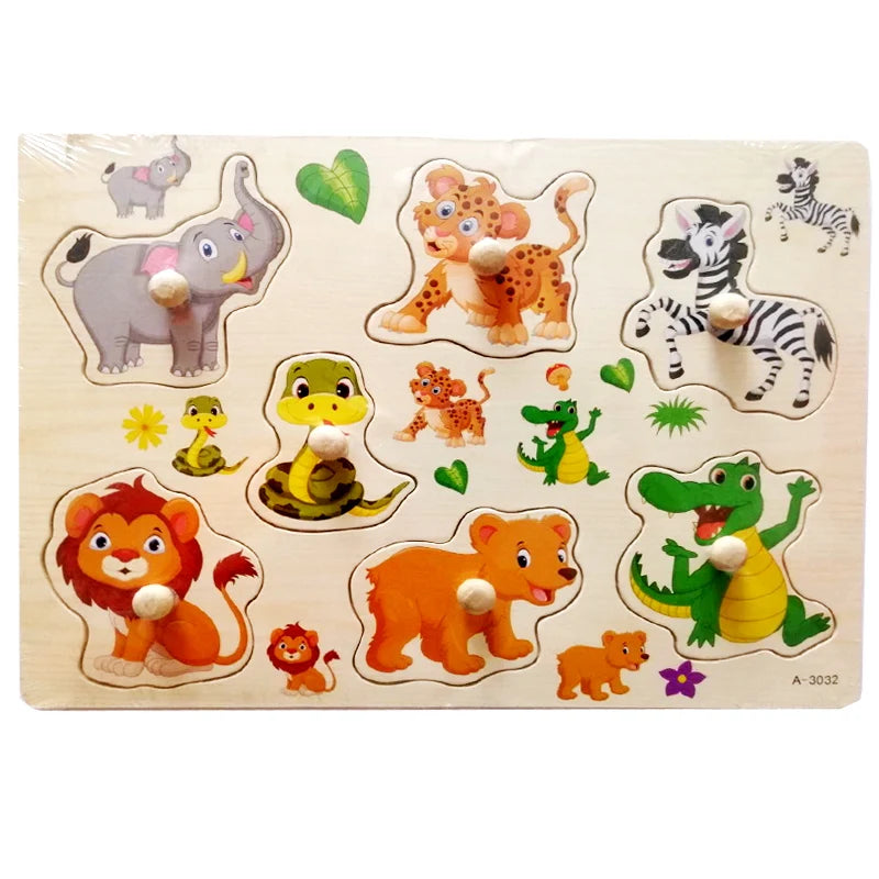 Baby Toys Montessori Wooden Puzzle Hand Grab Board