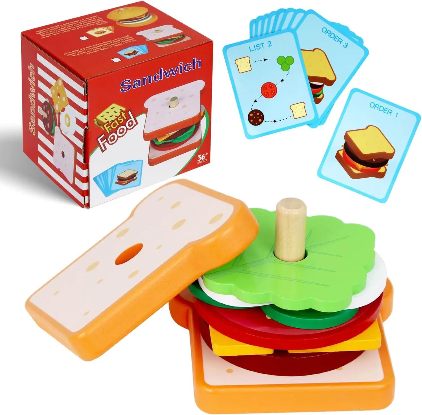 Wooden Burger Sandwich Stacking Toys For Toddler