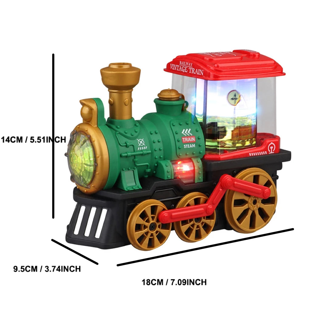 Simulation electric steam spray train train toy