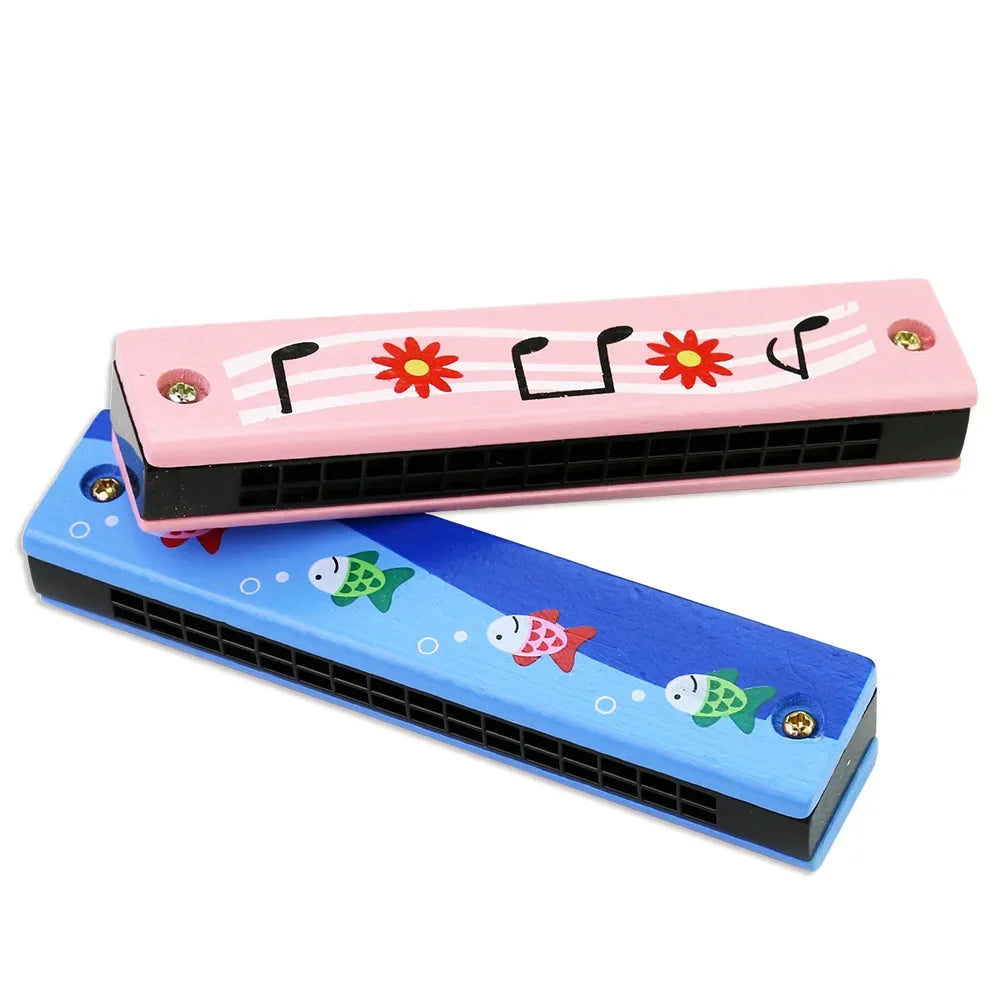 Wooden Harmonica Cartoon Animals Painted with 16 Holes