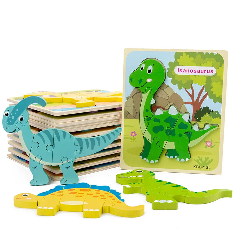 Baby Wooden Cartoon Dinosaur 3D Puzzle Jigsaw