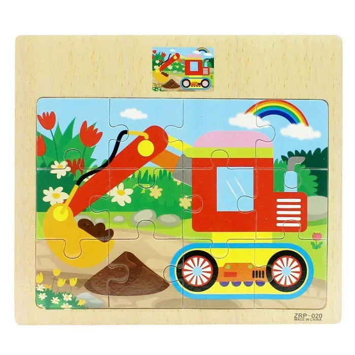 Wooden Jigsaw Puzzle Kids Cartoon Animals Traffic Car