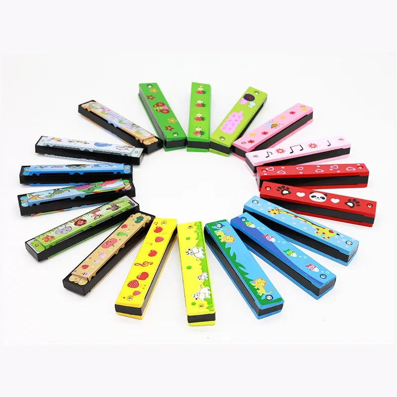 Wooden Harmonica Cartoon Animals Painted with 16 Holes