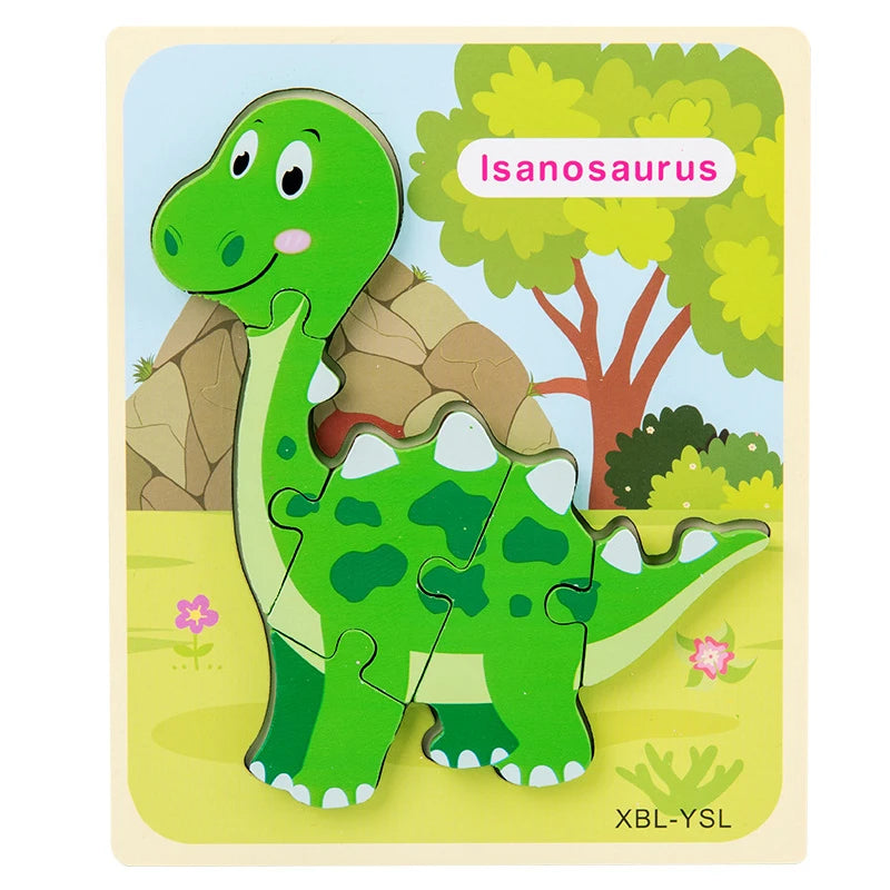 Baby Wooden Cartoon Dinosaur 3D Puzzle Jigsaw