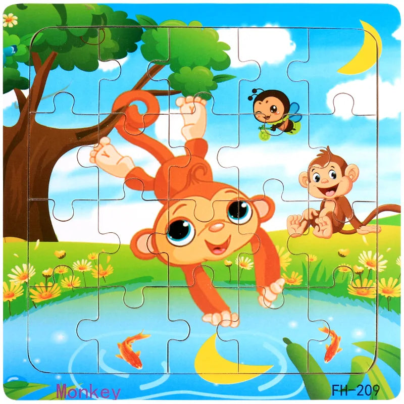 Wooden 3d Puzzle Cartoon Animal Vehicle Jigsaw