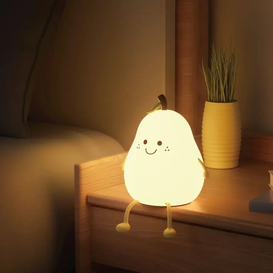 Led Cute Pear Night Light Dimmable Nursery Pear Silicone