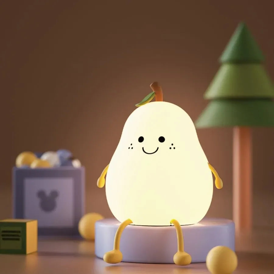 Led Cute Pear Night Light Dimmable Nursery Pear Silicone