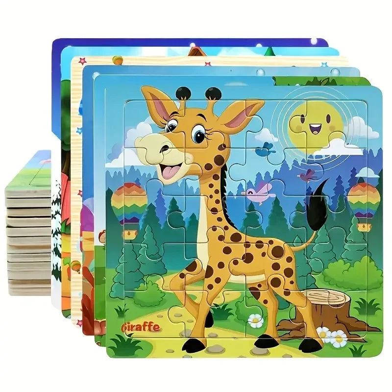 Wooden 3d Puzzle Cartoon Animal Vehicle Jigsaw