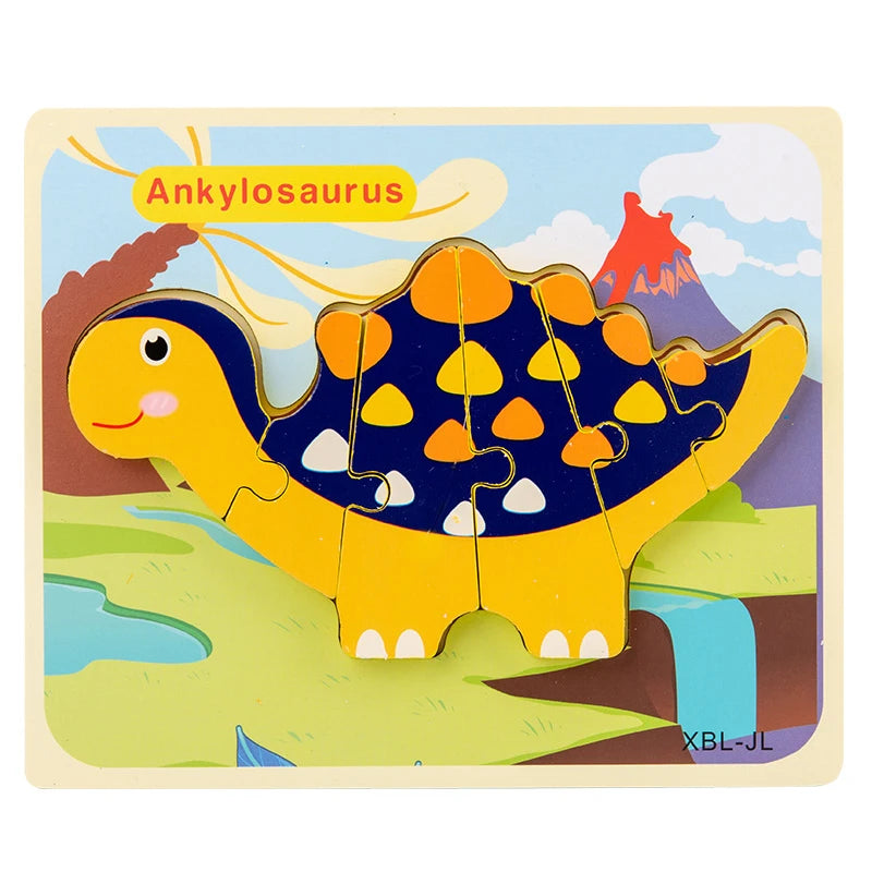 Baby Wooden Cartoon Dinosaur 3D Puzzle Jigsaw