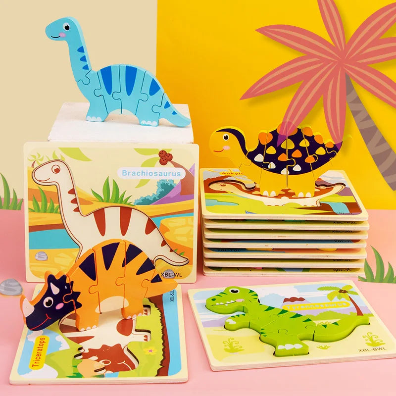 Baby Wooden Cartoon Dinosaur 3D Puzzle Jigsaw