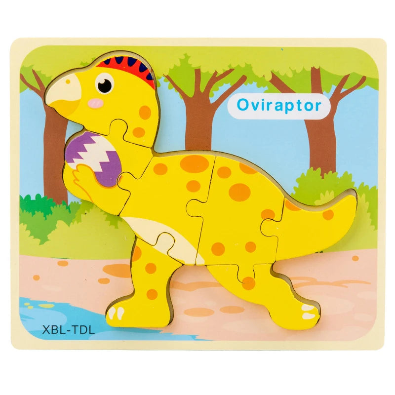 Baby Wooden Cartoon Dinosaur 3D Puzzle Jigsaw