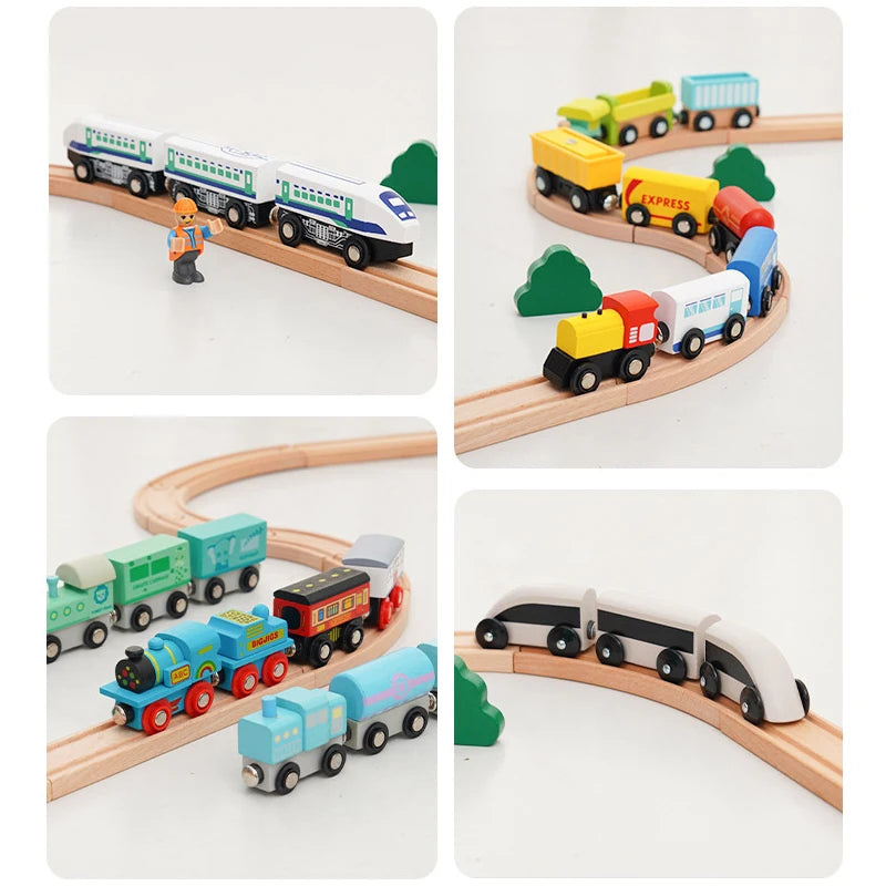 Wooden Magnetic Train Car Locomotive Ambulance Fire Truck Wood Railway Accessories