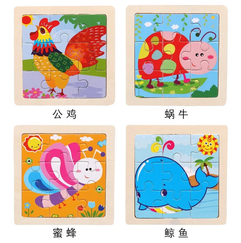 Vokmascot 9pcs Mini Size Kids Toys Wooden 3D Jigsaw