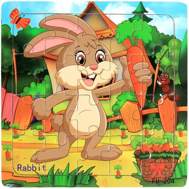 New 20 Piece Wooden 3d Puzzle Cartoon Animal Vehicle Jigsaw