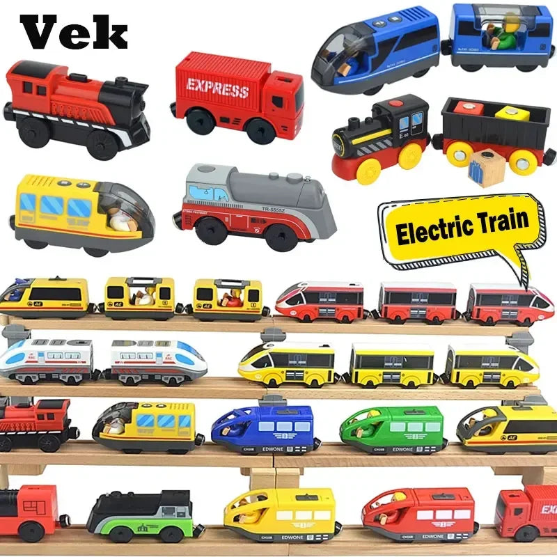 Wooden Locomotive Magnetic Electric Car Train Toys