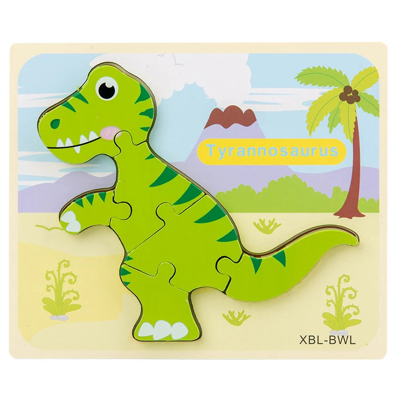 Baby Wooden Cartoon Dinosaur 3D Puzzle Jigsaw