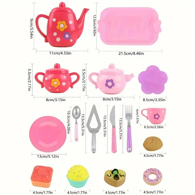 Tea Set For Little Girls, Tea Party Set, Tea Set Including Kettle, Cookies, Kids Play Food