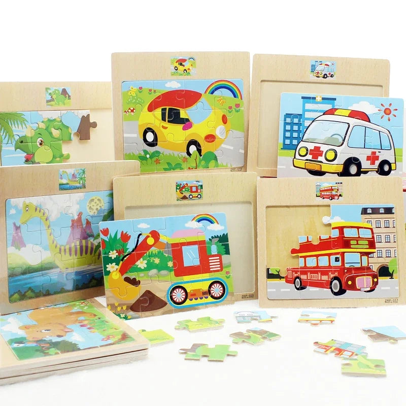 Wooden Jigsaw Puzzle Kids Cartoon Animals Traffic Car