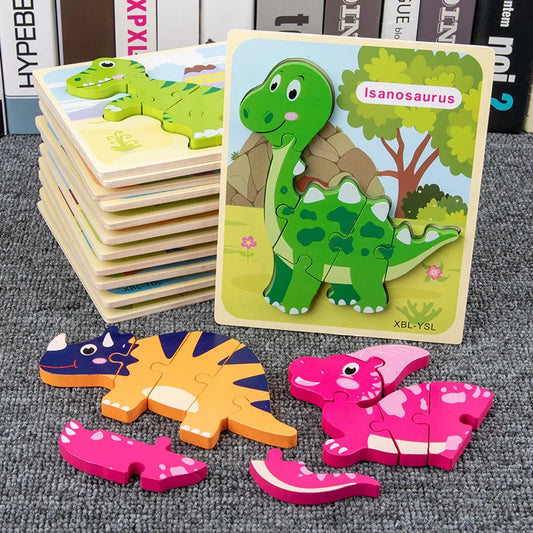 Baby Wooden Cartoon Dinosaur 3D Puzzle Jigsaw