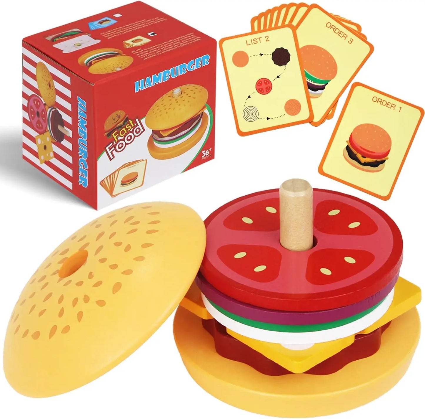 Wooden Burger Sandwich Stacking Toys For Toddler