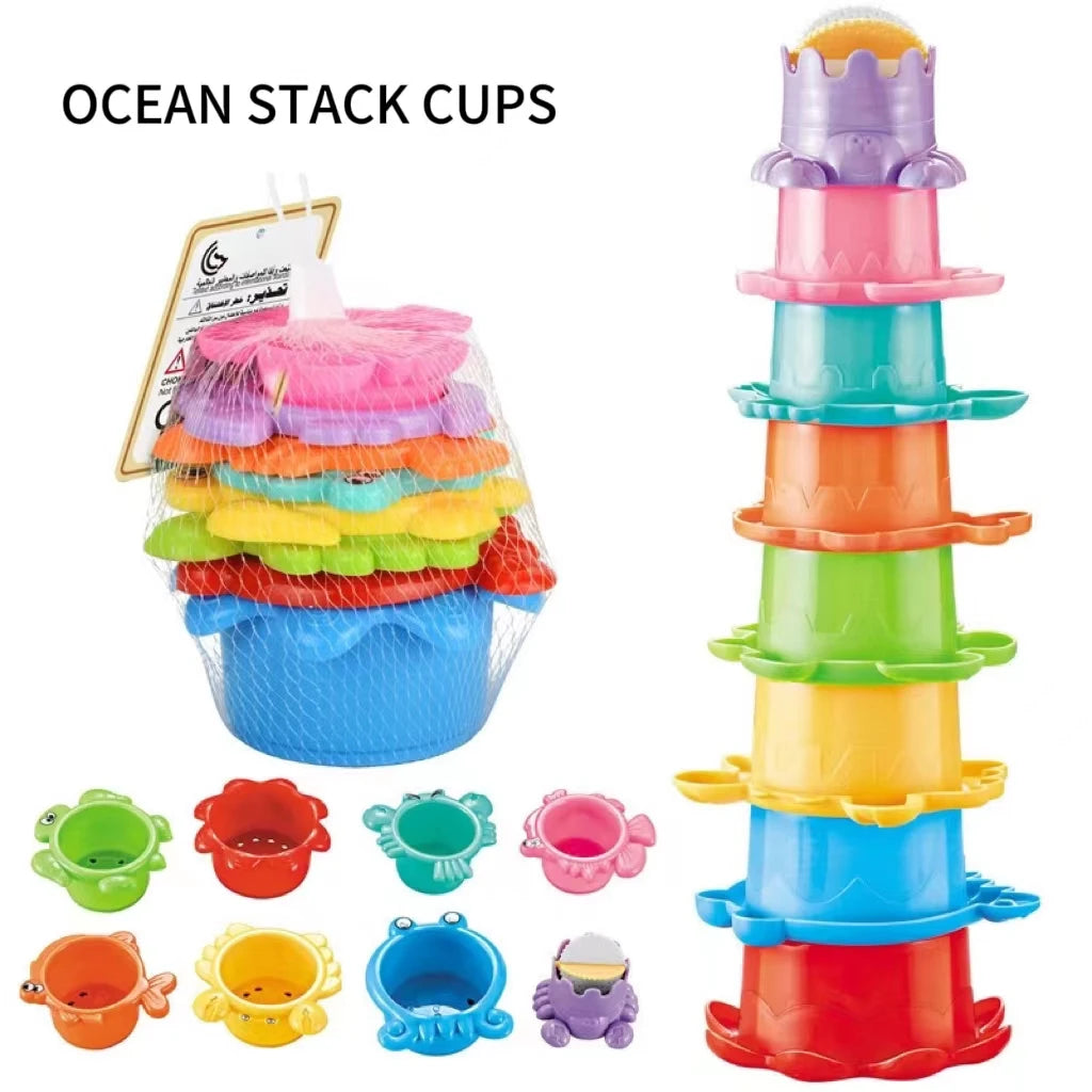 Stacking Cup Bath Toys for Kids Colorful Folding Boat