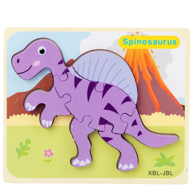 Baby Wooden Cartoon Dinosaur 3D Puzzle Jigsaw