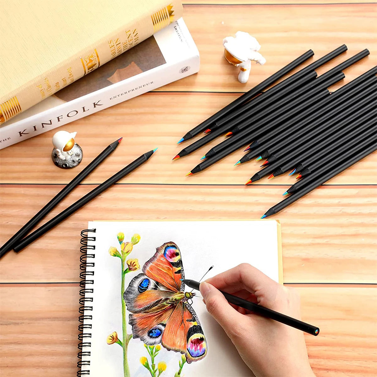 Colored Black Wood Pencils, 7 in 1 Rainbow Drawing Pencil